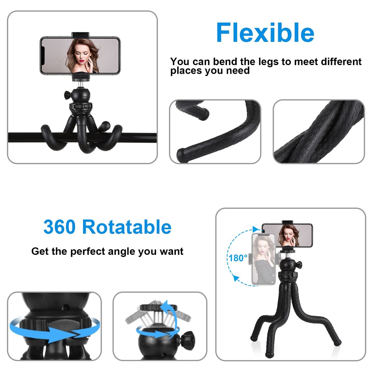 PULUZ Mini Octopus Flexible Tripod Holder With Ball Head & Phone Clamp + Tripod Mount Adapter & Long Screw For SLR Cameras, GoPro, Cellphone, Size: 30cmx5cm