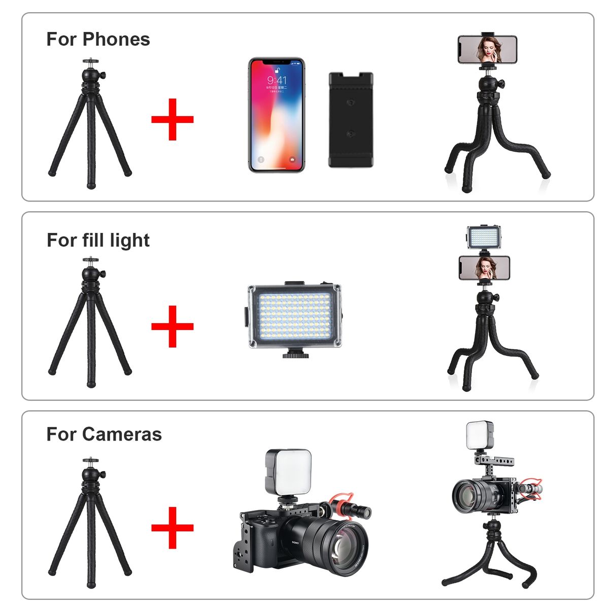 PULUZ Mini Octopus Flexible Tripod Holder With Ball Head & Phone Clamp + Tripod Mount Adapter & Long Screw For SLR Cameras, GoPro, Cellphone, Size: 30cmx5cm