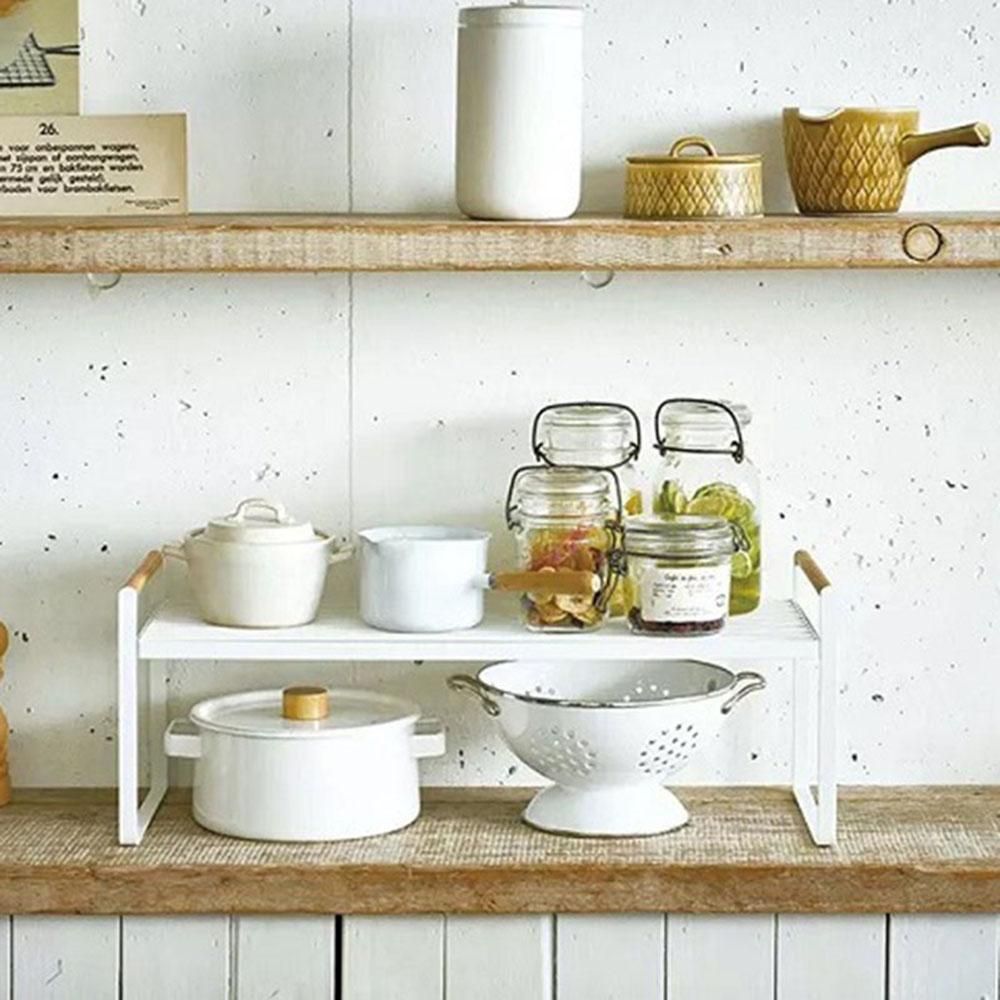 Storage Shelf Organizer Kitchen Cabinet and Counter Shelf Organizer Wooden Handle Multifunctional Organization Rack