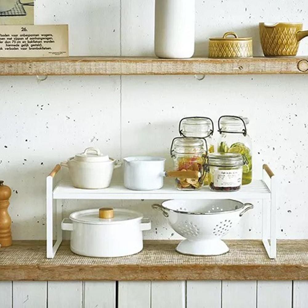 Storage Shelf Organizer Kitchen Cabinet and Counter Shelf Organizer Wooden Handle Multifunctional Organization Rack