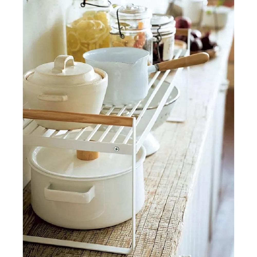 Storage Shelf Organizer Kitchen Cabinet and Counter Shelf Organizer Wooden Handle Multifunctional Organization Rack
