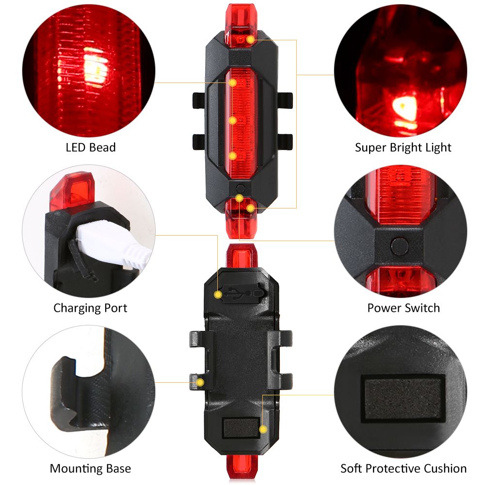 3pcs Super Bright USB Rechargeable Bike Taillight Cycling