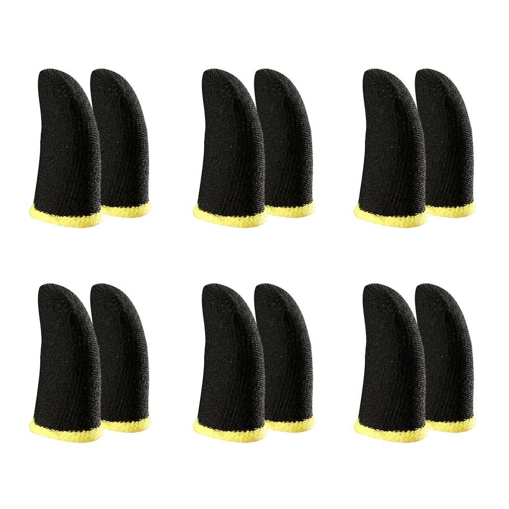 18-Pin Carbon Fiber Finger Sleeves for PUBG Mobile Games Contact Screen Finger Sleeves Black & Yellow12 Pcs