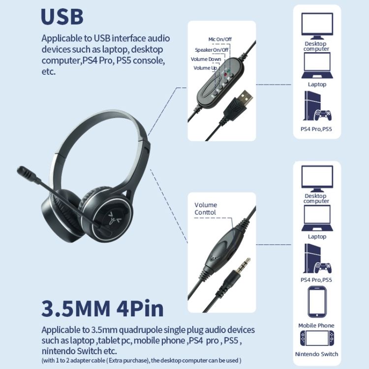 Long Microphone Wired Gaming Headset , Interface:3.5mm