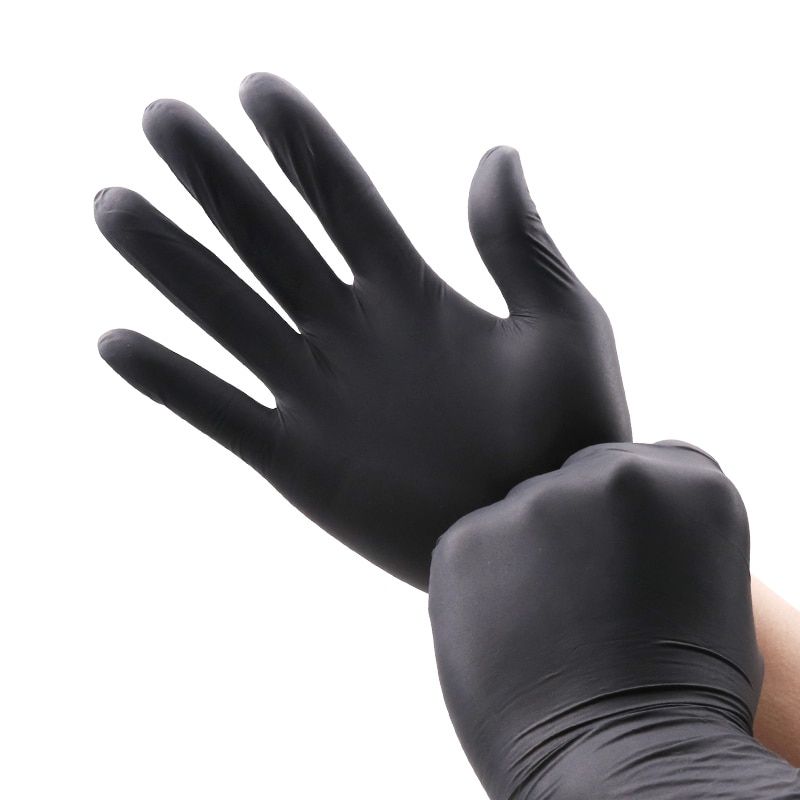 DisposabNitriGloves 100pcs Work Glove Food Grade Cooking Gloves Kitchen Waterproof Cleaning Gloves 100% NitriGloves Black S