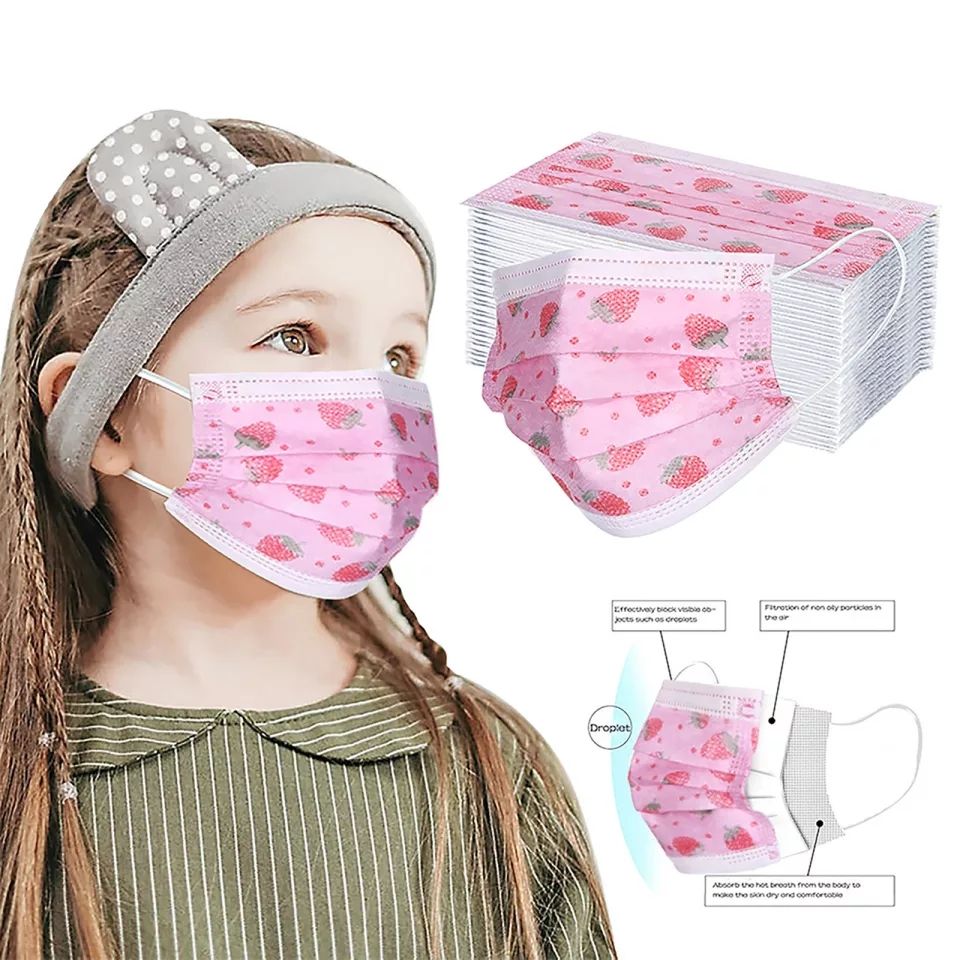 50 Pcs Disposable Kids Face Mask - Protects Nose & Mouth Pink