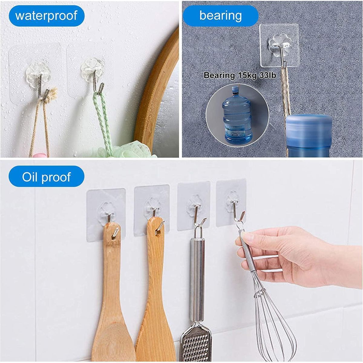 4PCS Wall Hook Waterproof and Oil-proof Self-adhesive Transparent Reusable Transparent