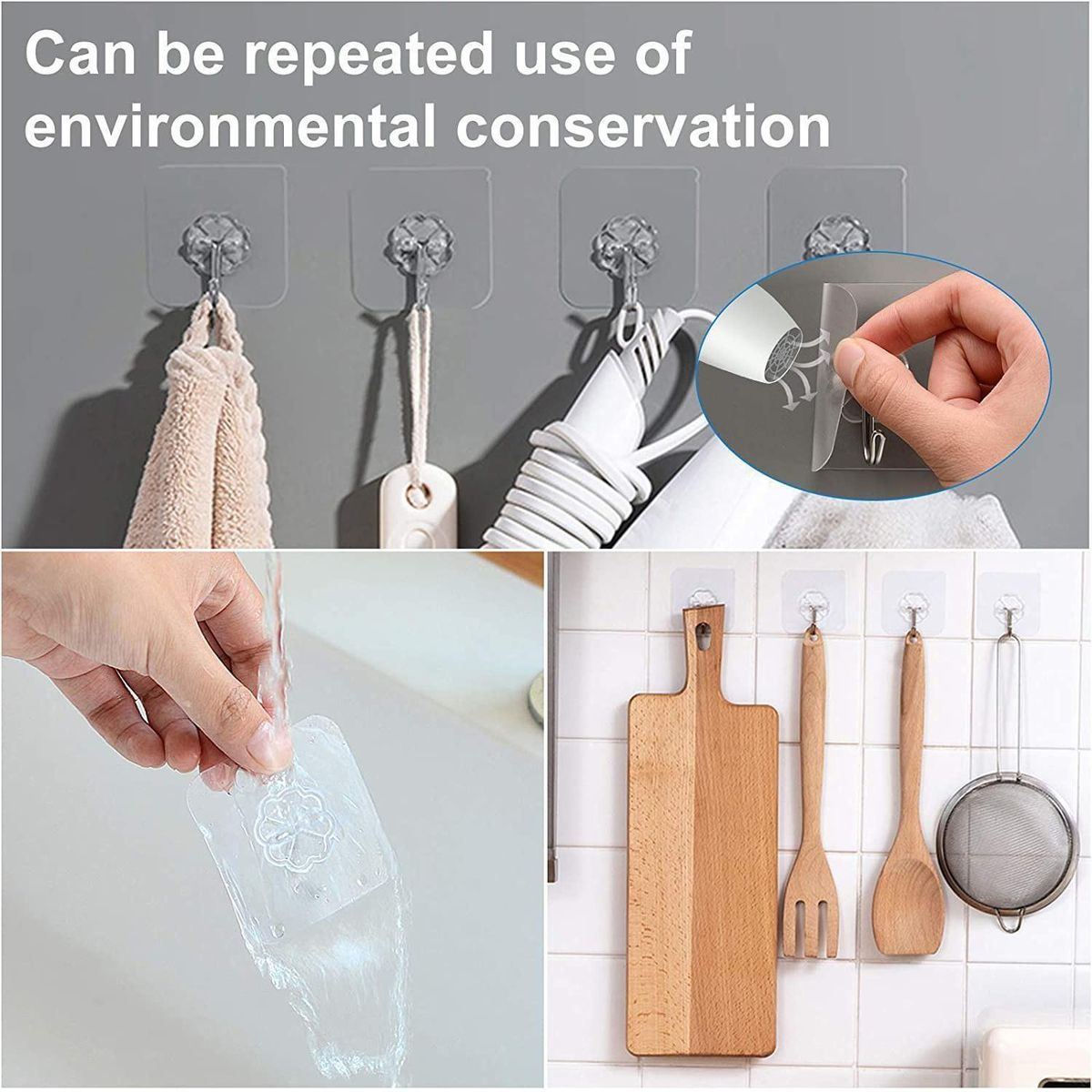 4PCS Wall Hook Waterproof and Oil-proof Self-adhesive Transparent Reusable Transparent