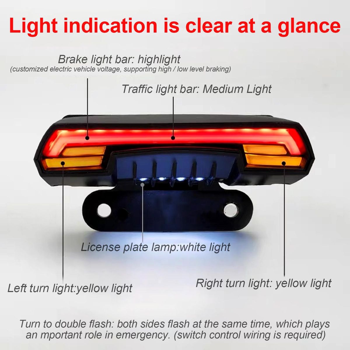 Universal 12-80V Steering+Driving+Braking+License plate lamp+Dual flashing tail lamp for Motorcycle Street Bike Cruiser Chopper