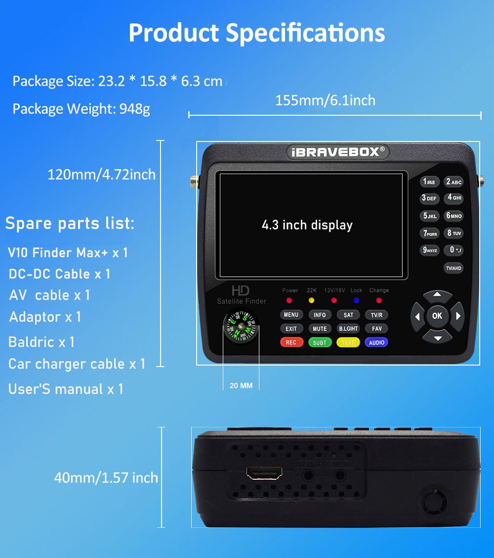IBRAVEBOX  V10 Finder Max+ HD Satellite TV Signal Finder