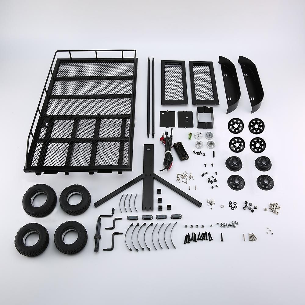Trailer Car Heavy-Duty Trailer Cargo Carrier Metal Kit for 1/10 Traxxas HSP Redcat RC4WD Tamiya Axial SCX10 D90 HPI RC Crawler Car DIY