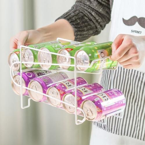 Double Layer Refrigerator Beverage Storage Shelf Roll Design Can Beer Iron Rack Cola Beer Holder Soda Dispenser Kitchen Organize
