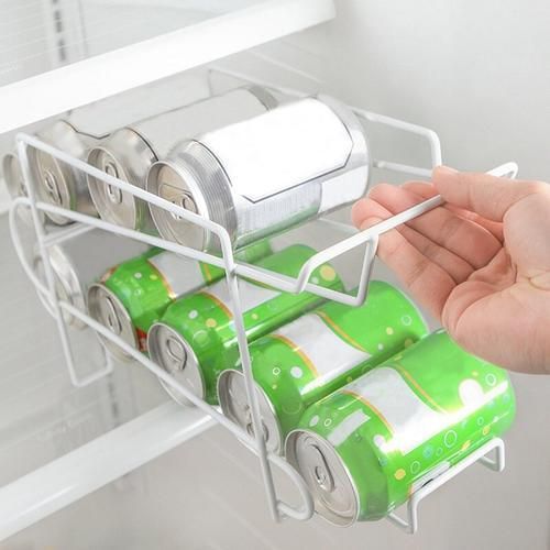 Double Layer Refrigerator Beverage Storage Shelf Roll Design Can Beer Iron Rack Cola Beer Holder Soda Dispenser Kitchen Organize