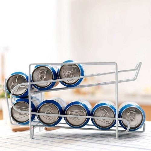 Double Layer Refrigerator Beverage Storage Shelf Roll Design Can Beer Iron Rack Cola Beer Holder Soda Dispenser Kitchen Organize