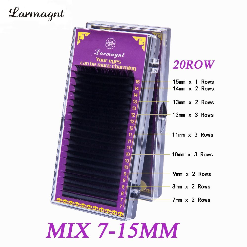 20rows/tray 7~15mm Mix Mink Eyelash Extension Natural 2d 3d