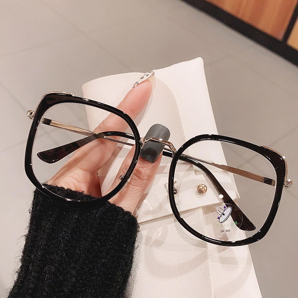 (Black1)Men Women Anti-blue Light Glasses Frame Vintage Large Square Eyeglasses