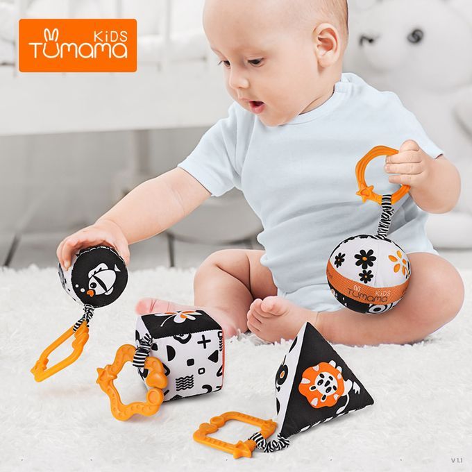 Pack Of 4 Soft Babies Rattle Handbells Stroller Car Activity Toy Boy