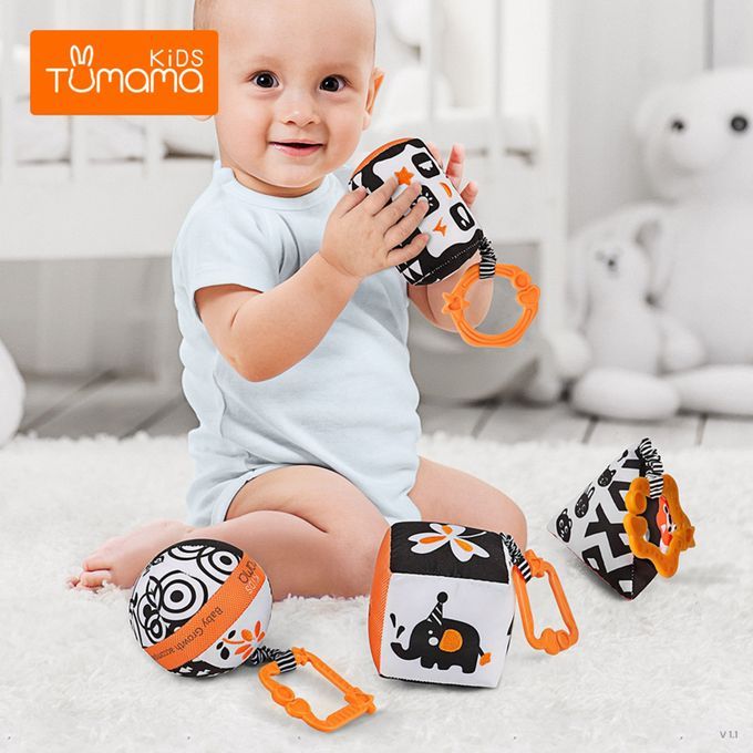 Pack Of 4 Soft Babies Rattle Handbells Stroller Car Activity Toy Boy