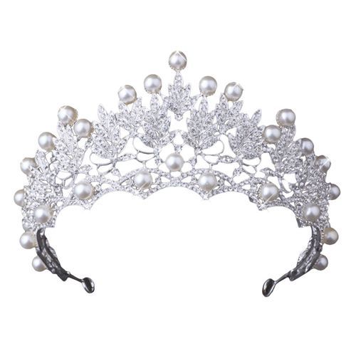 Shiny Faux Pearl Hollowed Rhinestone Inlaid Hair Crown-White