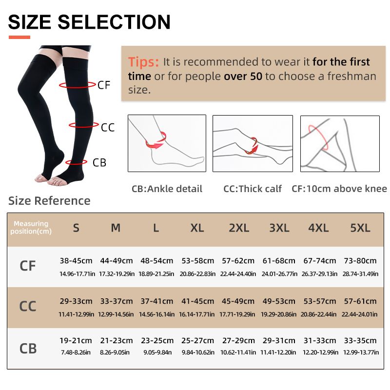 (Black)15-21mmHg 1 Pair Woman Medical Compression Stockings Thigh High Prevent Varicose Veins  SMA