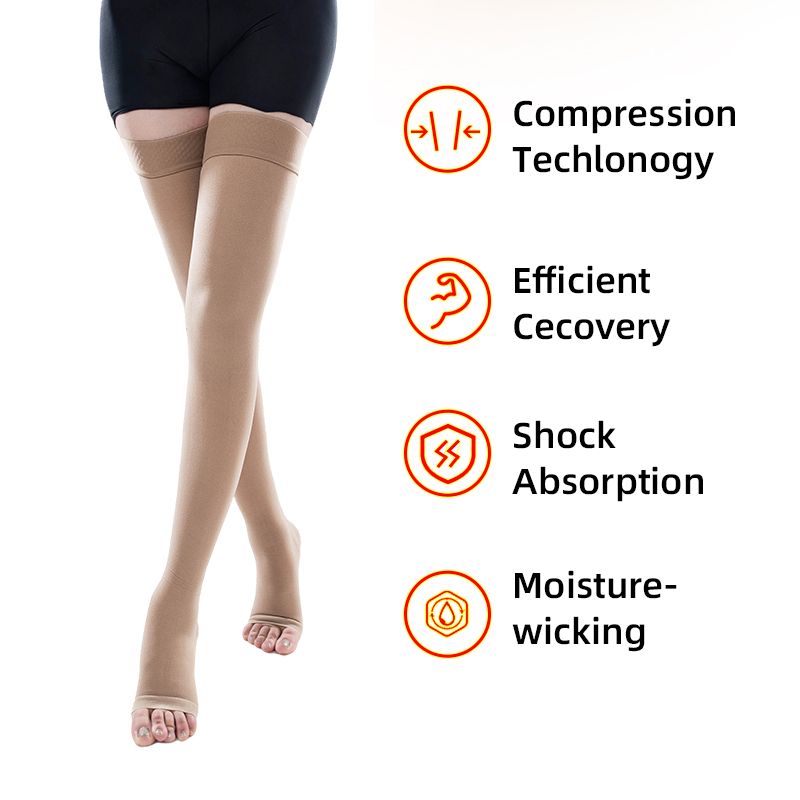 (Black)15-21mmHg 1 Pair Woman Medical Compression Stockings Thigh High Prevent Varicose Veins  SMA