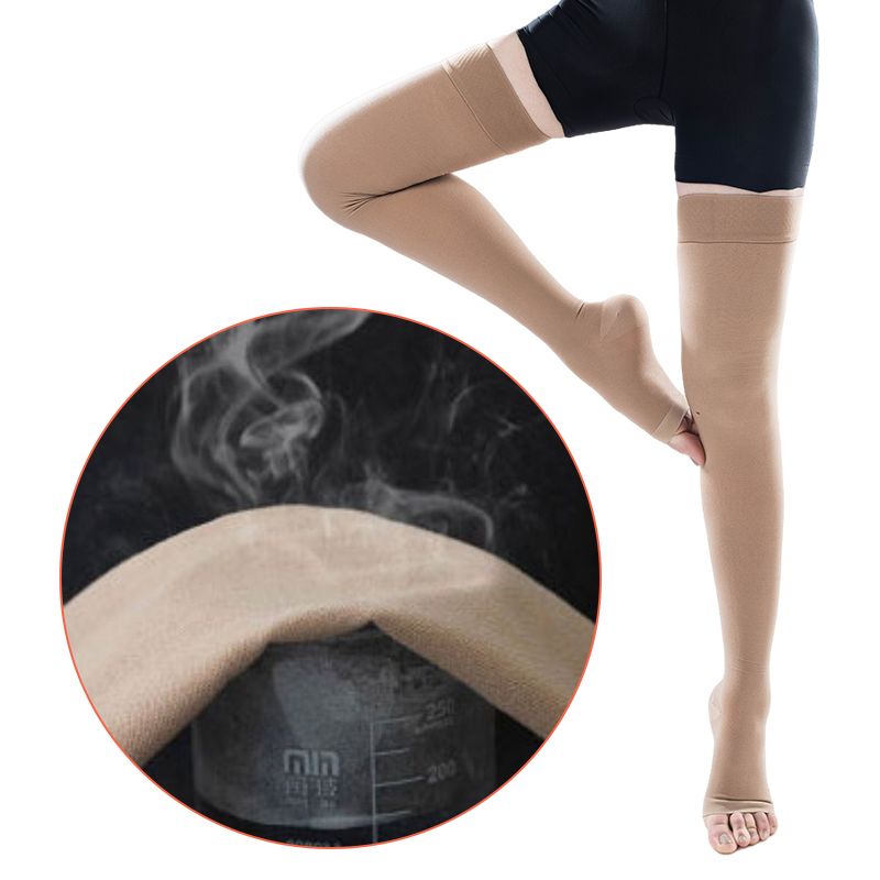 (Black)15-21mmHg 1 Pair Woman Medical Compression Stockings Thigh High Prevent Varicose Veins  SMA