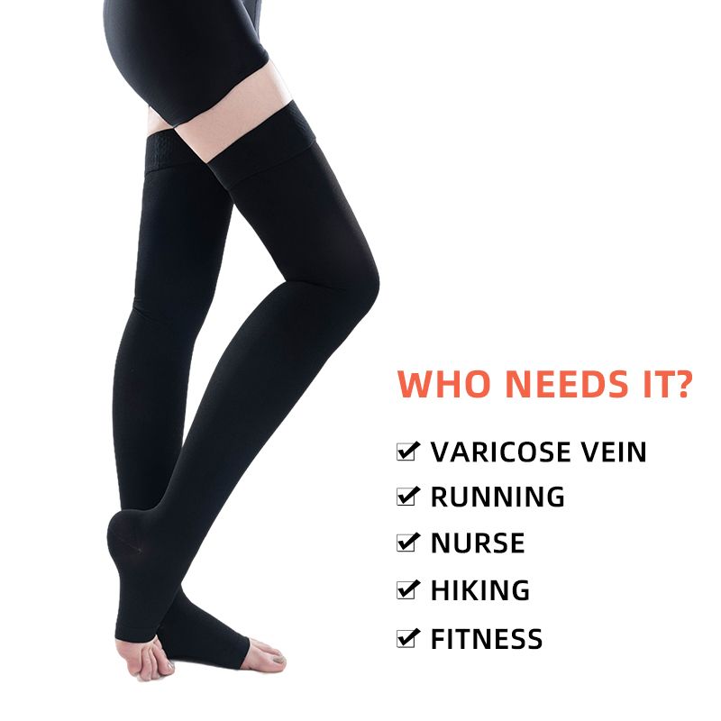 (Black)15-21mmHg 1 Pair Woman Medical Compression Stockings Thigh High Prevent Varicose Veins  SMA