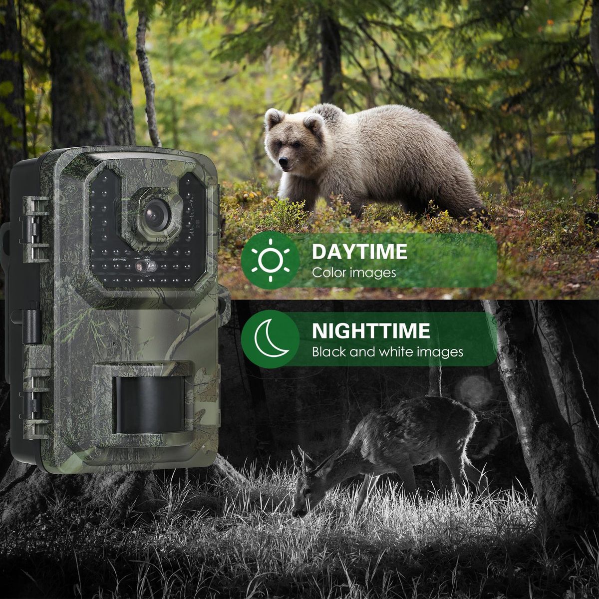Trail Camera 16MP 4K Waterproof Game Hunting Camera with Night Vision for Wildlife Monitoring Hunting