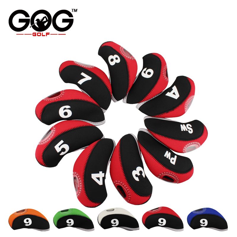 10pcs Golf Iron Head Covers Neoprene Transparent Window