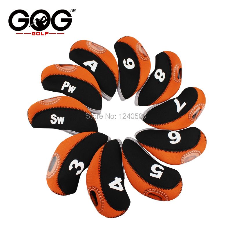 10pcs Golf Iron Head Covers Neoprene Transparent Window