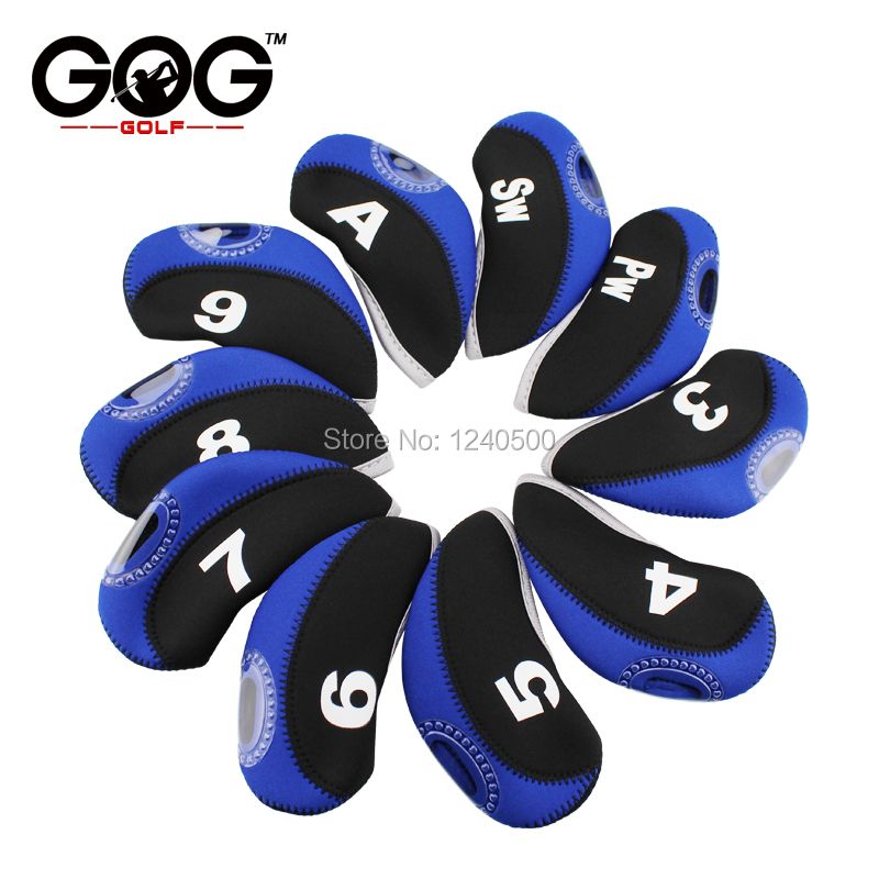 10pcs Golf Iron Head Covers Neoprene Transparent Window