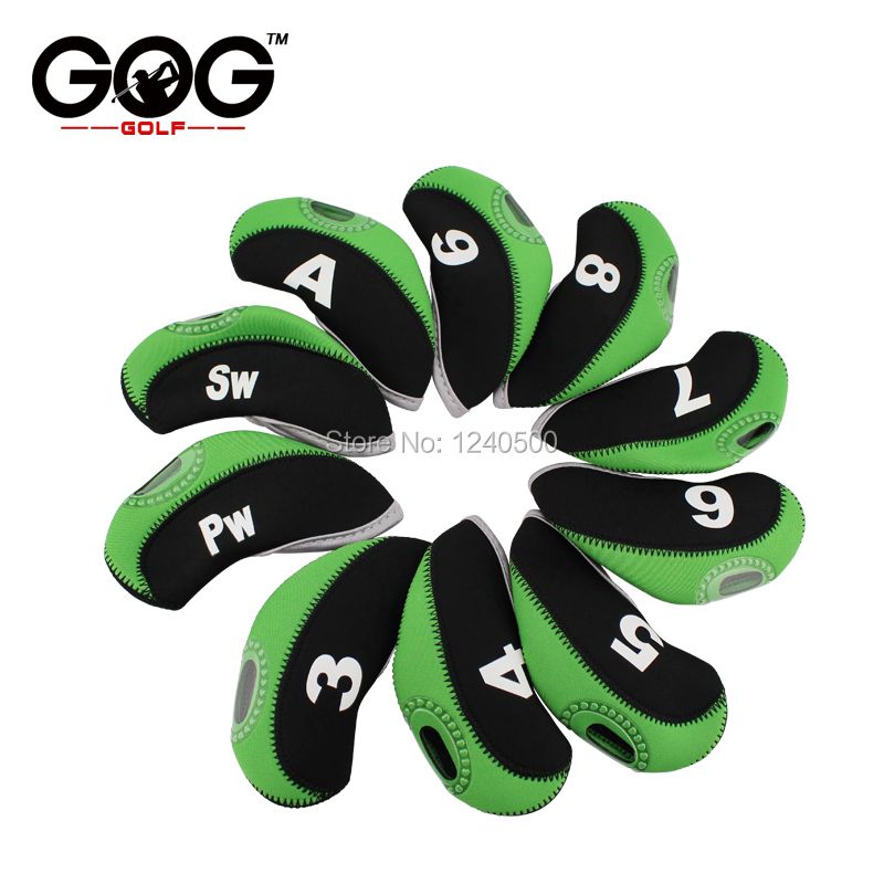 10pcs Golf Iron Head Covers Neoprene Transparent Window