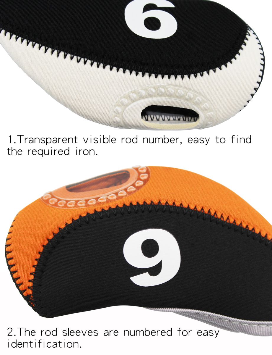 10pcs Golf Iron Head Covers Neoprene Transparent Window