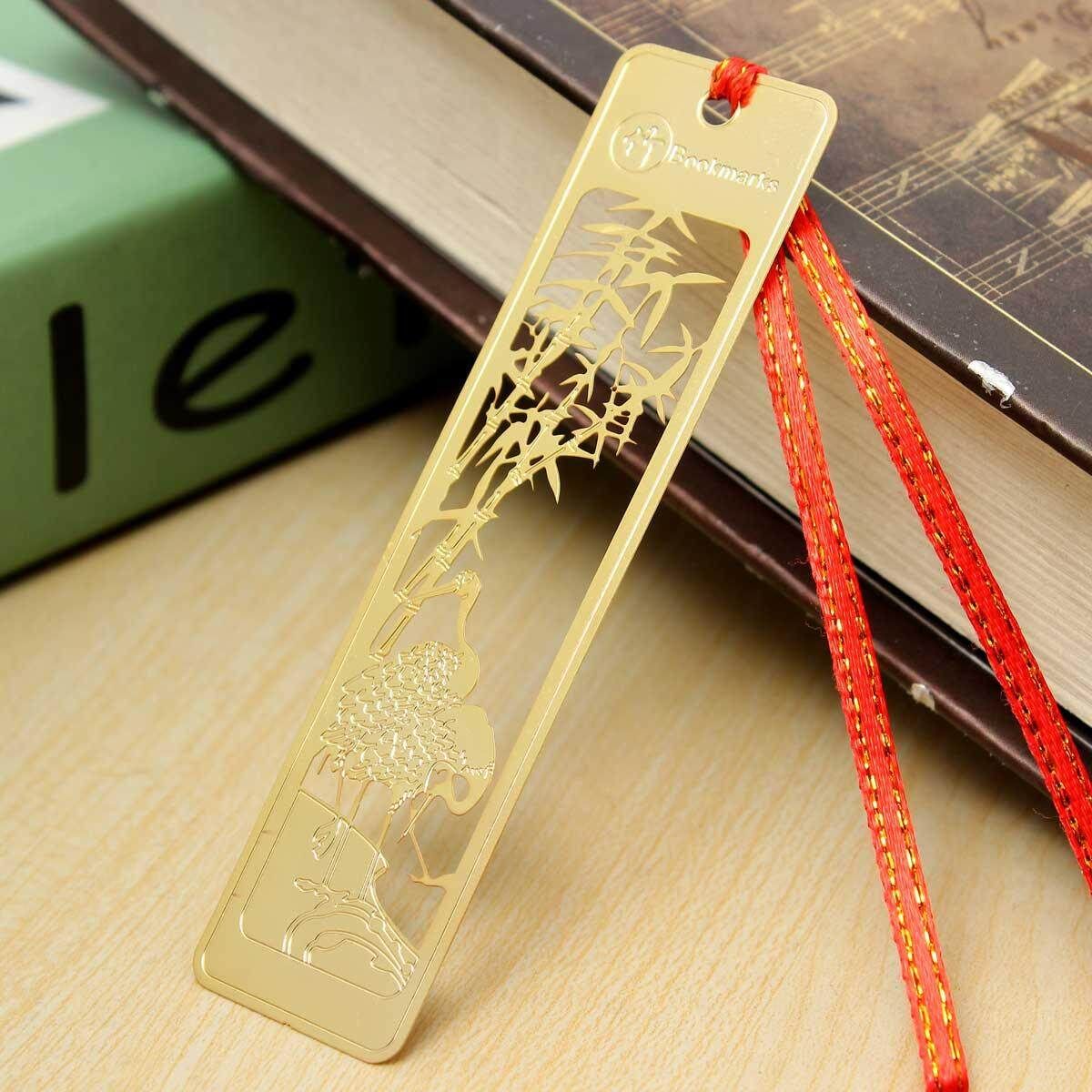 Metal Bookmark Note Memo Paper Marker Stationery Novelty Creative Gift Funny Bamboo Gold