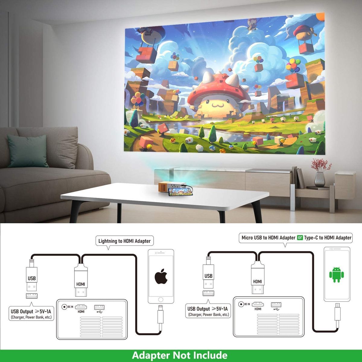 LCD Projector Full HD 1080P Mini Portable