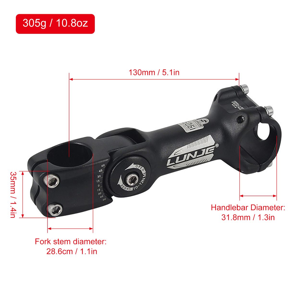 Aluminum Alloy Bike Stem 31.8 X 130mm 0-60 Degree Adjustable