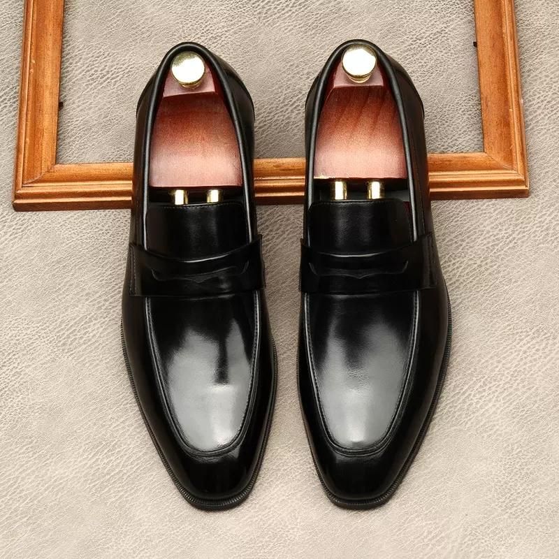 Black Luxury Men Italian Dress Shoes Genuine Leather Office Casual
