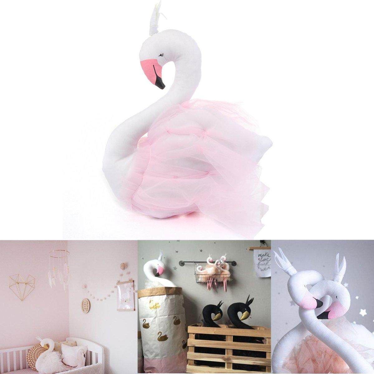 White Swan Pillow Handmade Kids Baby Princess Toys Pink Mouth Crown Lace 51x25CM