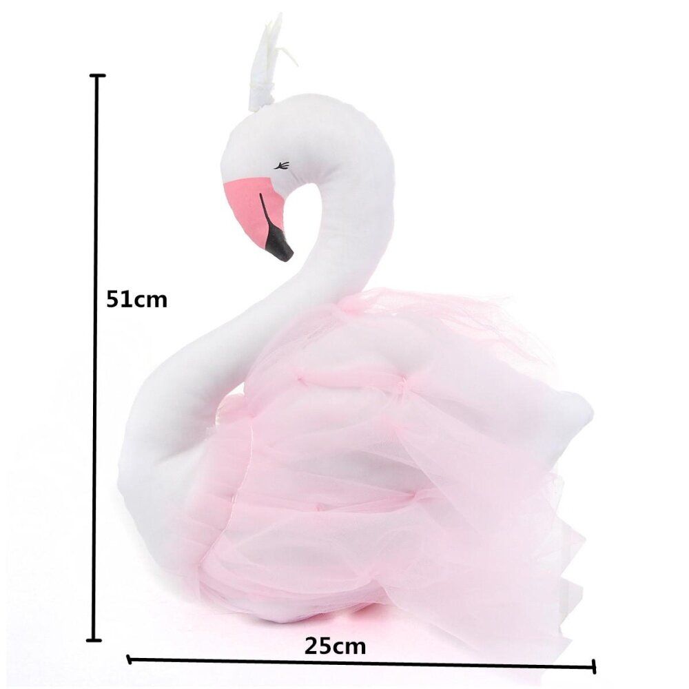 White Swan Pillow Handmade Kids Baby Princess Toys Pink Mouth Crown Lace 51x25CM