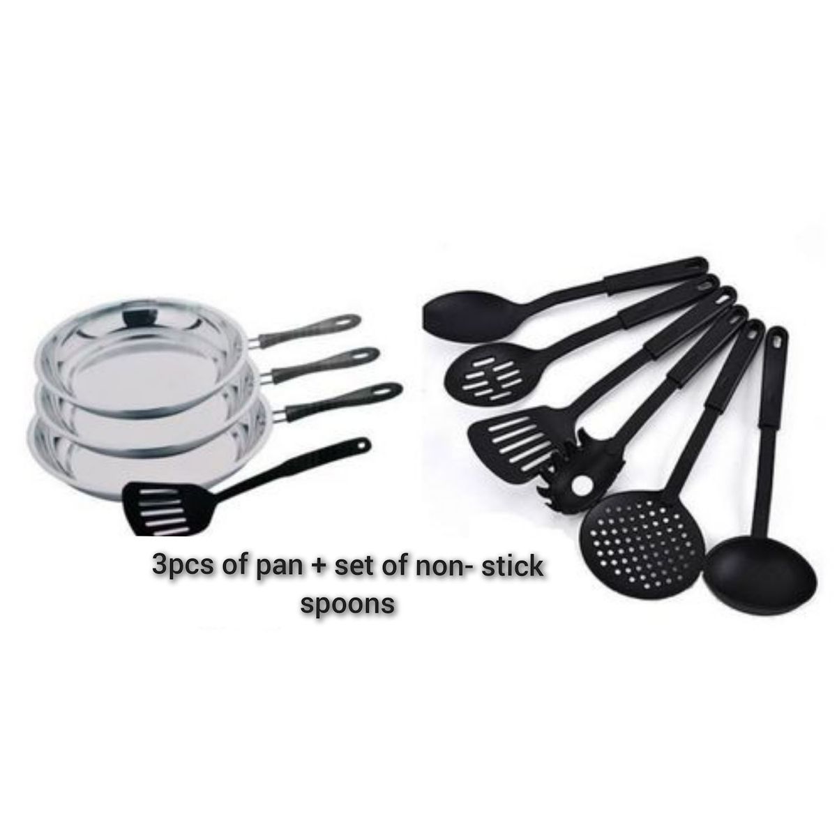 3pcs Stainless Steel Fry Pan With Set Of Non-stick Spoons