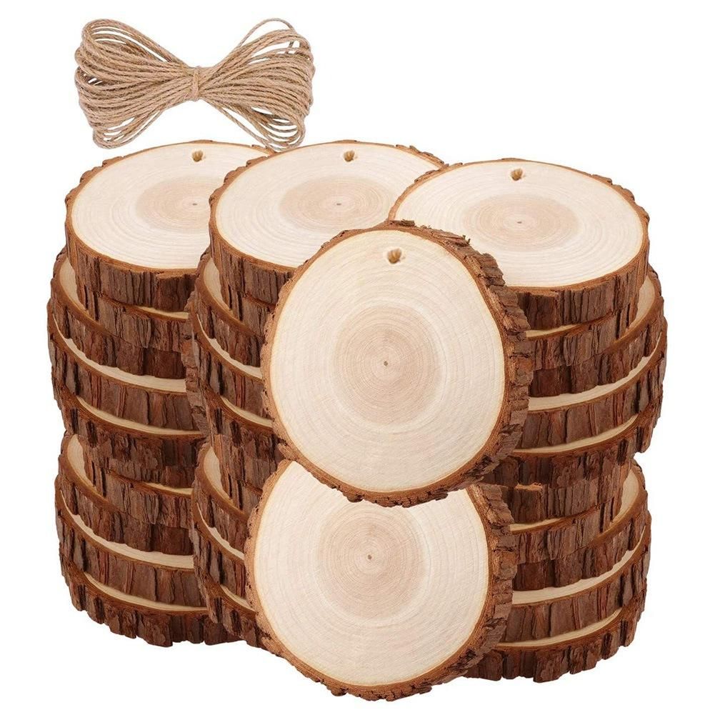 30Pcs Unfinished Wood Slices with Bark for Crafts Wood Kit