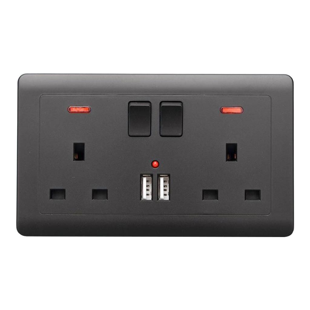 Double Wall Switch Socket 2 USB Charger Ports UK