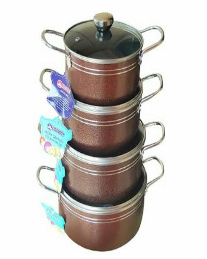 4Pcs Non Stick Aluminium Pots-RED+free Non Stick Spoons