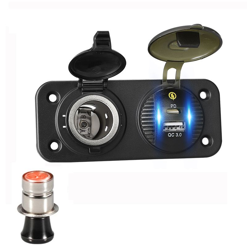 （No Volt And Switch）Waterproof Panel Type C PD Socket Adapter Charger For Phone 36W Fast Car Voltmeter Cigarette  12V Socket Cover Power Plug