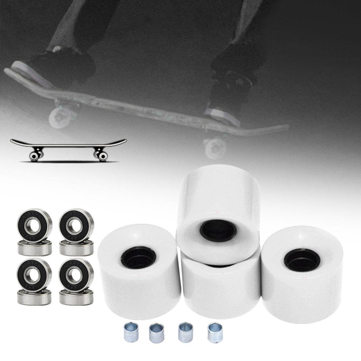 4 Pack 60mm X45mm 78A Skateboard Wheels White Black Cover