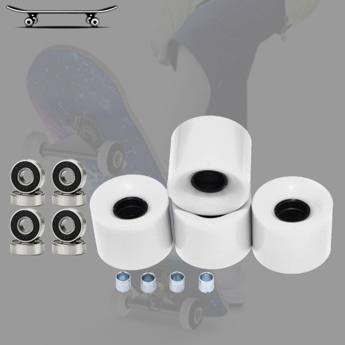 4 Pack 60mm X45mm 78A Skateboard Wheels White Black Cover
