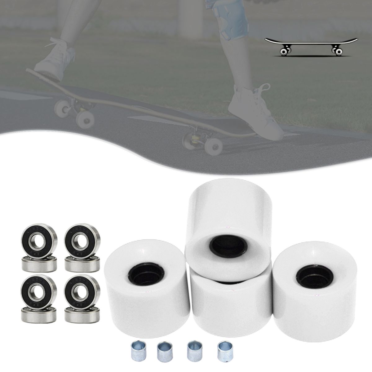 4 Pack 60mm X45mm 78A Skateboard Wheels White Black Cover