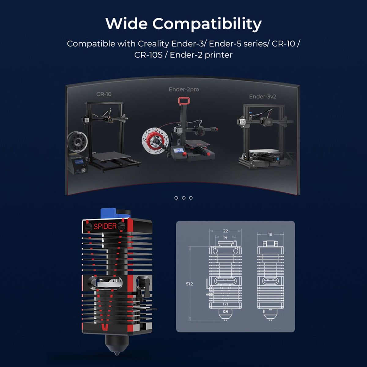 Creality 3D Printer Accessory Spider Speedy Ceramic Hotend Fast to Heat High Flow Printing High Temperature Resistance Uniform Heating for Ender-3/ Ender-5 series/CR-10/ CR-10S/Ender-2