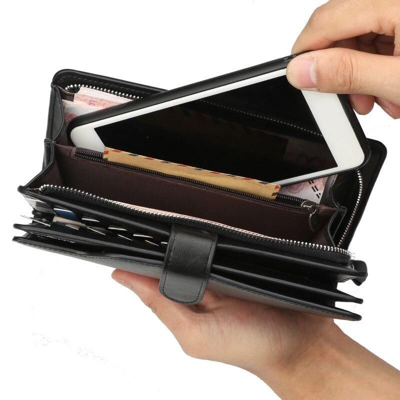 Bolso de mano negro para hombre Cartera de gran capacidad carteras largas bolsillo para telefono movil Passcard alta calidad multifuncion-2 black