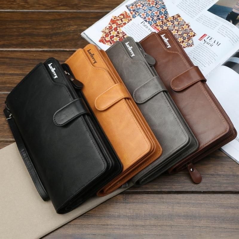 Bolso de mano negro para hombre Cartera de gran capacidad carteras largas bolsillo para telefono movil Passcard alta calidad multifuncion-2 black